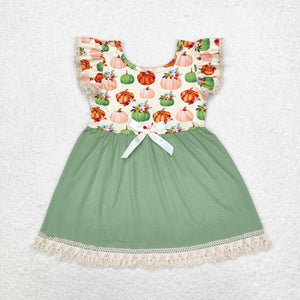 GSD1326 short sleeves pumpkin green girls dress