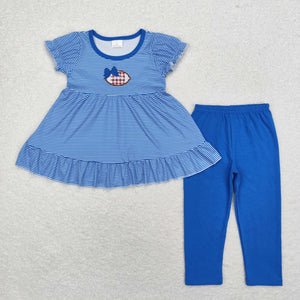 GSPO1677  embroidery football blue girls outfits