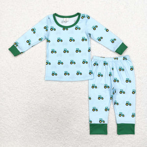 BLP0607 tractor long sleeve green bamboo boy outfits