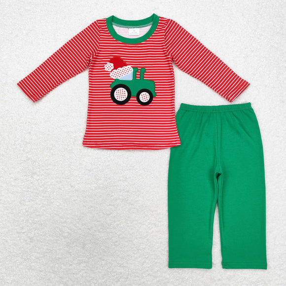 BLP0679-- long sleeve Christmas embroidery tractor outfits