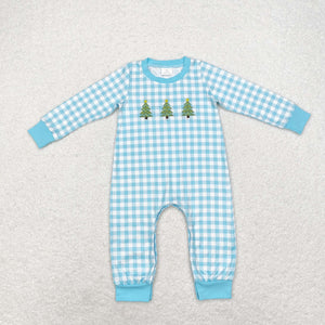 LR1366 Christmas long sleeve embroidery tree plaid romper