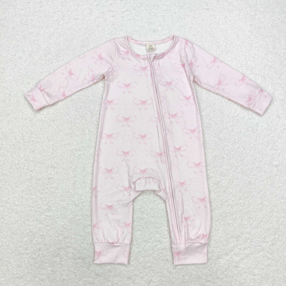 LR1579  long sleeves bow pink bamboo sleeper