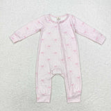 LR1579  long sleeves bow pink bamboo sleeper