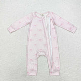 LR1579  long sleeves bow pink bamboo sleeper