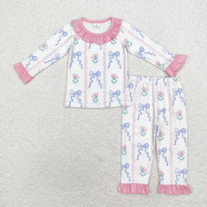 GLP1693  long sleeve Christmas floral bamboo girls pajamas