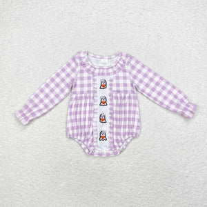 LR1299  long sleeve Halloween embroidery ghost purple plaid bubble