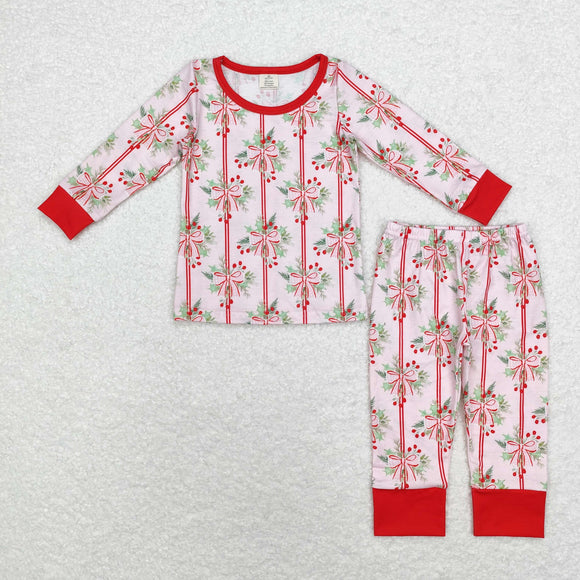 GLP1476 long sleeve Christmas bow bamboo girls pajamas