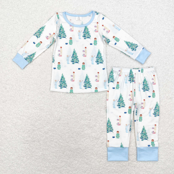 BLP0633 long sleeve Christmas tree green bamboo boy pajamas