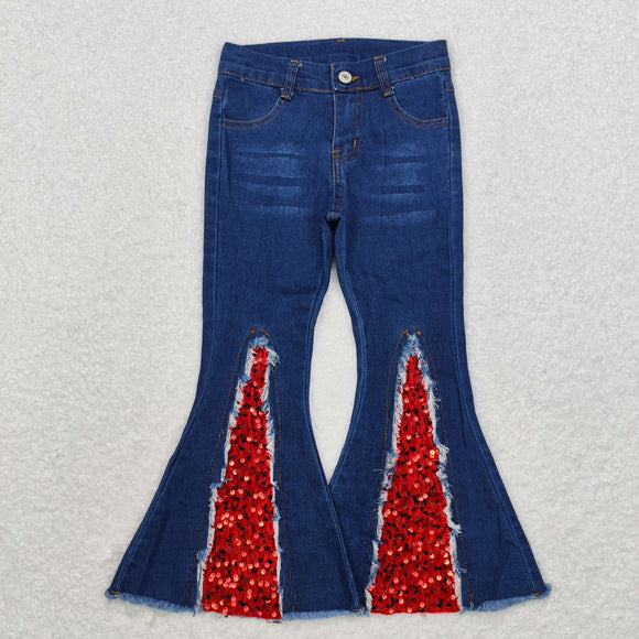 P0532 Christmas red sequin denim pants