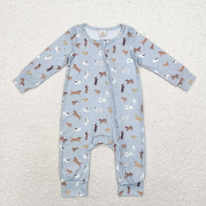 LR1351 Baby boys dogs bamboo zipper romper