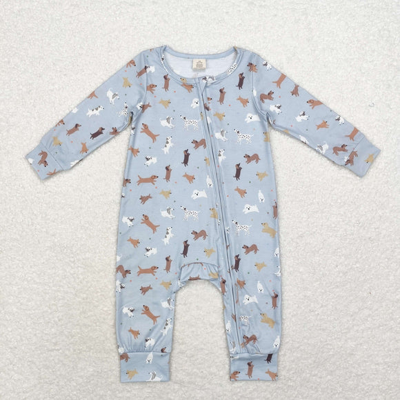 LR1351 Baby boys dogs bamboo zipper romper