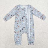 LR1351 Baby boys dogs bamboo zipper romper