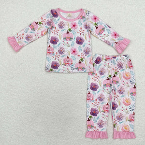 GLP1482 long sleeve fall pumpkin floral pink pajamas