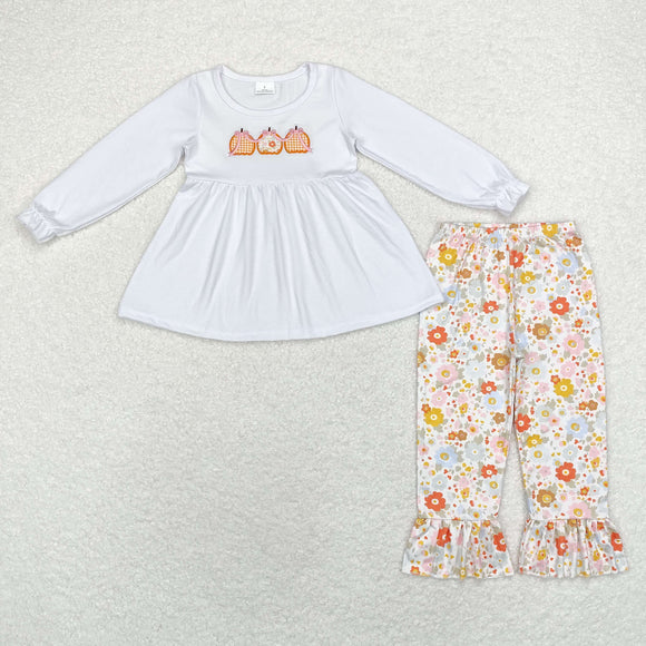 GLP1378 long sleeve embroidery pumpkin floral pants girls outfits