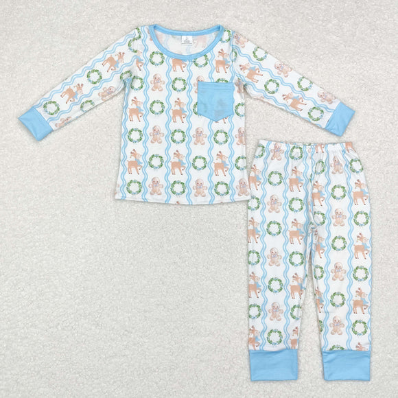 BLP0483  Long sleeves Christmas Gingerbread bamboo boy pajamas