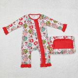 LR1509  long sleeves Christmas gingerbread red bamboo sleeper