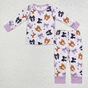 GLP1708  long sleeve bow purple bamboo girls pajamas