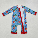 LR1314  long sleeve Christmas light dog blue girls sleeper