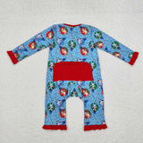 LR1314  long sleeve Christmas light dog blue girls sleeper