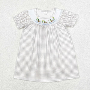 GSD1410 Girls green embroidery duck Dress