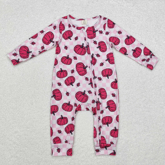 LR1456 long sleeves Halloween pumpkin bamboo pink sleeper