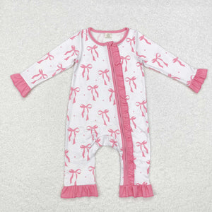 LR1584  long sleeves bow pink bamboo sleeper