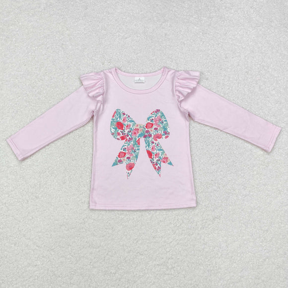 GT0699 long sleeve floral bow pink top