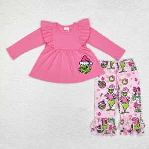 GLP1453 long sleeve Christmas cartoon pink embroidery dress girls outfits