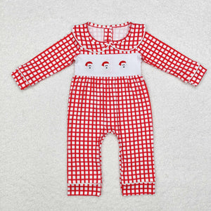 LR1263 long sleeve Christmas embroidery Santa red plaid romper