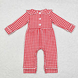 LR1263 long sleeve Christmas embroidery Santa red plaid romper