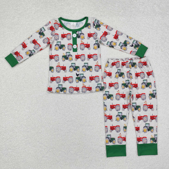 BLP0725 long sleeve baby Boys Tractor bamboo pajamas