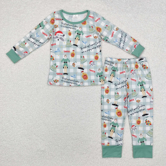 BLP0804 long sleeve Christmas Santa green bamboo boy pajamas