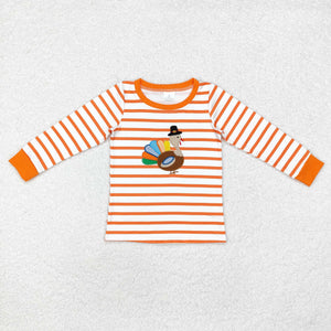 BT0816 Boys orange embroidery turkey long sleeves Top