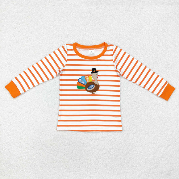 BT0816 Boys orange embroidery turkey long sleeves Top