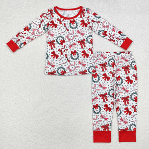 GLP1879 long sleeve Christmas bow red bamnoo pajamas