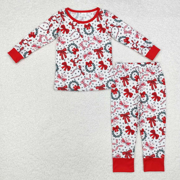 GLP1879 long sleeve Christmas bow red bamnoo pajamas