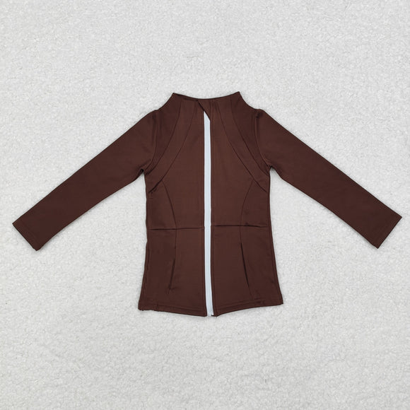 GT0678  long sleeve yoga brown zipper coat