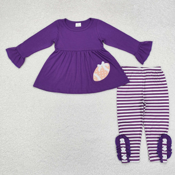 GLP1590 baby girls purple embroidery football outfits