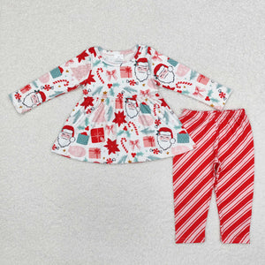 GLP1823 Christmas Santa red striped girl winter set