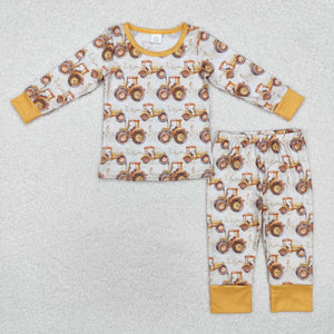 BLP0856 long sleeve tractor yellow boy bamboo pajamas