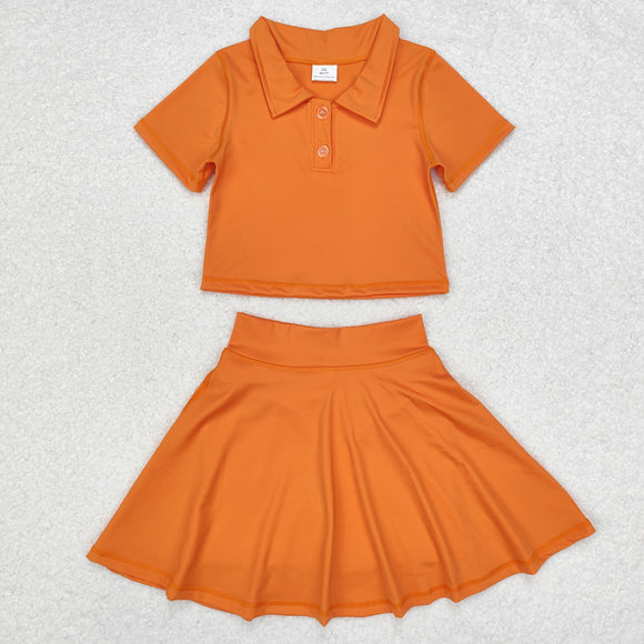 GSD1394 short sleeve orange yoga dress