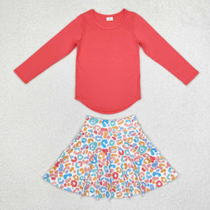 GLD0594 long sleeve red top floral dress girls outfits