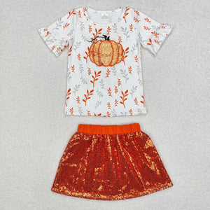 GSD1399  fall embroidery pumpkin vibes sequin girls outfits