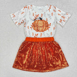 GSD1399  fall embroidery pumpkin vibes sequin girls outfits