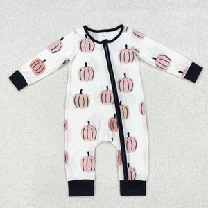 LR1437 Baby boys pumpkin zipper romper