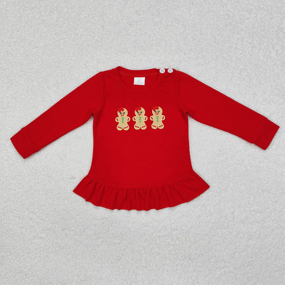 GT0702 long sleeve embroidery gingerbread red top