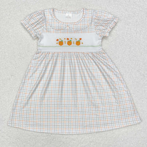 GSD1420  long sleeve Halloween embroidery pumpkin girls dress