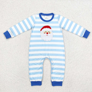 LR1660 long sleeve Christmas embroidery Santa blue romper