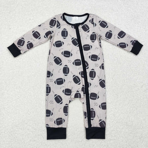 LR1435 Baby boys football bamboo zipper romper