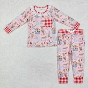 GLP1271 Christmas Ballerina girl red plaid bamboo girls pajamas